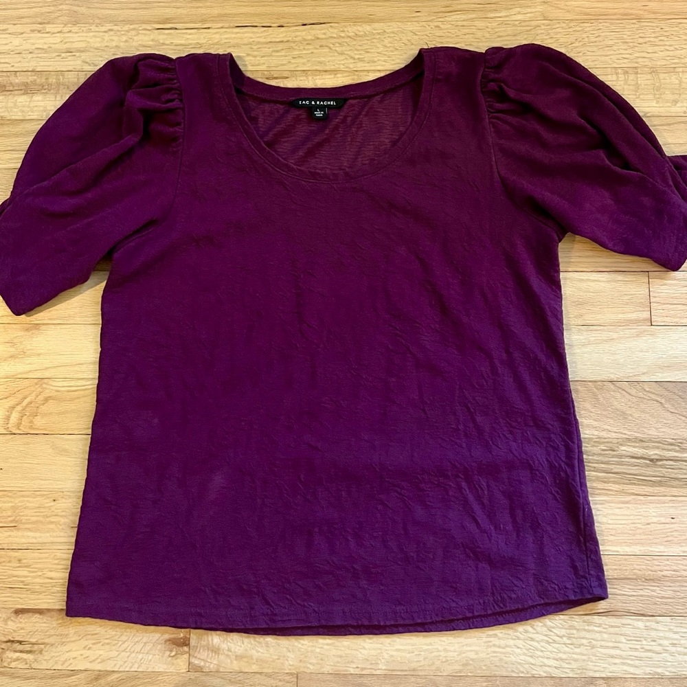 Zac & Rachel Rich Purple Puff Sleeve W’s Blouse Size L Gently Used